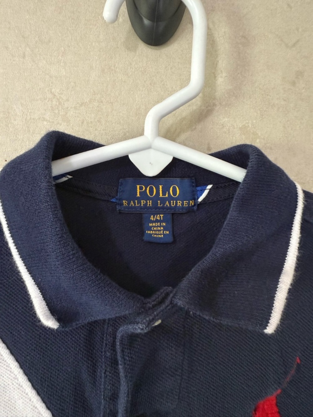 Polo Ralph Lauren Boys Mesh Big Pony Shirt Navy W/White Sash Shield Crest 4T - Picture 3 of 4